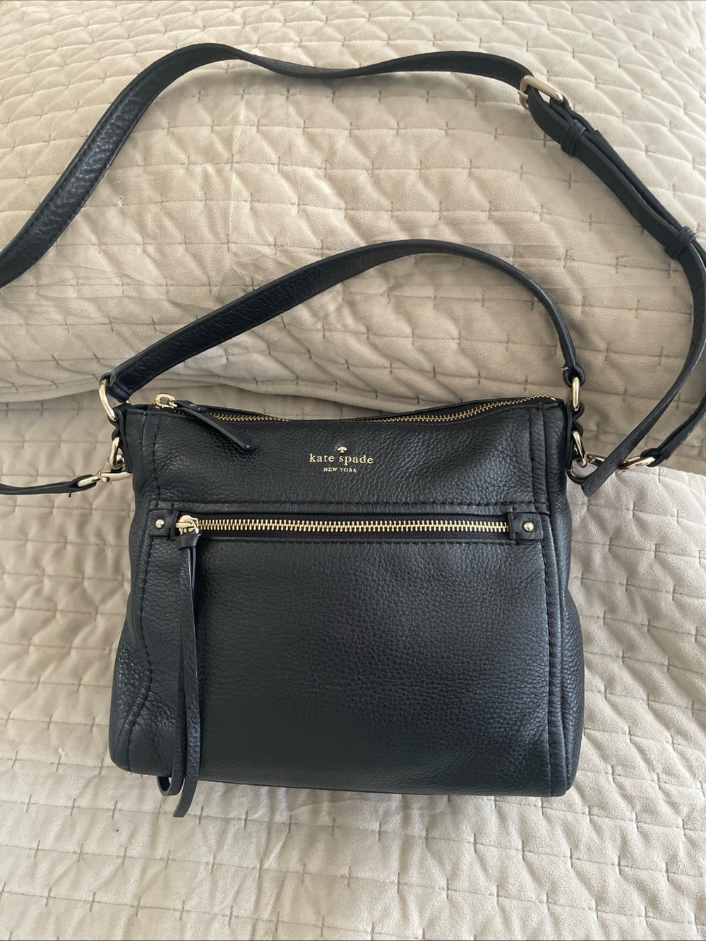 kate spade Black Pebbled Leather Crossbody with Gold Hardware
